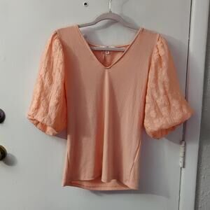 Entro Peach Balloon Sleeve V-Neck Blouse L NEW Ren Fair Castlecore Festival Twee